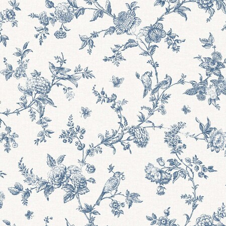 Manhattan Comfort Grenoble Nightingale Navy Floral Trail 33 ft L X 205 in W Wallpaper BR4072-70064